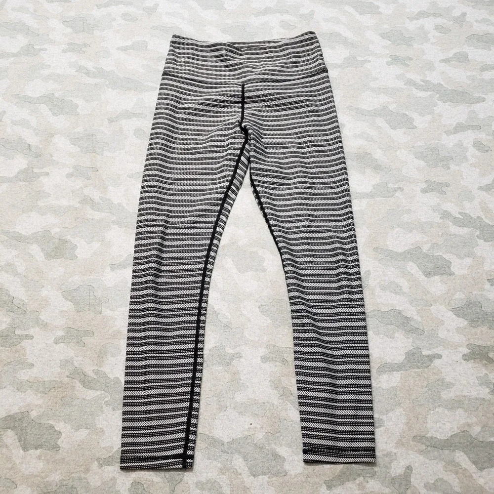 Zyia‎ Active Leggings Womens 4 Black Pull On Stripped Gym Fitness